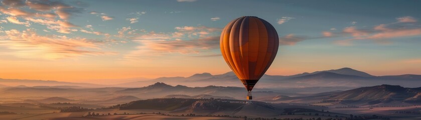 Fototapeta premium A hot air balloon office floating above a picturesque landscape