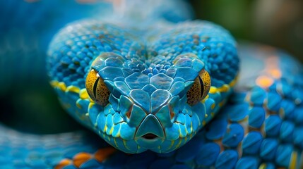 Close-up of a blue viper snake face
