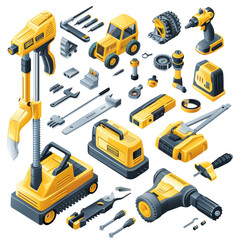 Fototapeta premium Illustration of Construction Tools and Equipment White A Isolated on Transparent or White Background, PNG