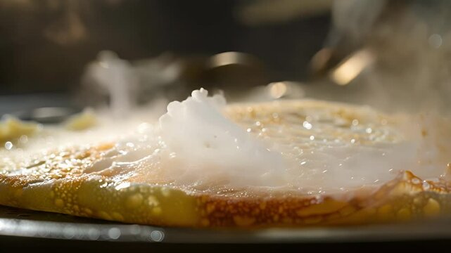 A steam vent can be seen on the edge of the crepe makers surface releasing heat and moisture for evenly cooked crepes.