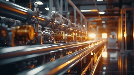 Naklejka premium Petrochemical and gas pipeline manufacturing plant with furnaces and steel pipe equipment