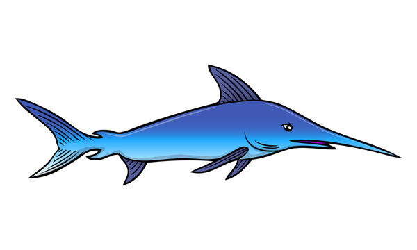 blue swordfish swimming, cartoon style clip art preview