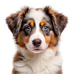 Portrait of the australian shepherd puppy dog isolated on transparent background