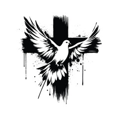 Naklejka premium Dove and Cross, Combine the cross with a dove symbolizing the Holy Spirit
