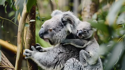 Obraz premium Mother koala with baby on her back