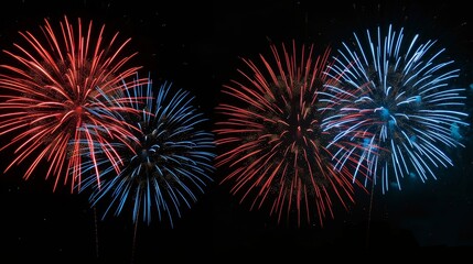 Red and Blue Fireworks on Black background