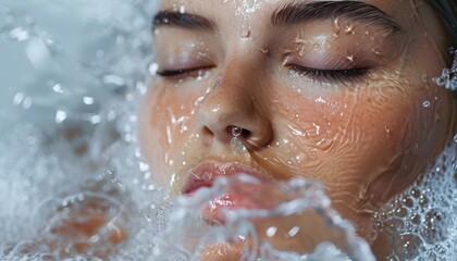 Fototapeta premium A refreshing splash of water on a woman's face