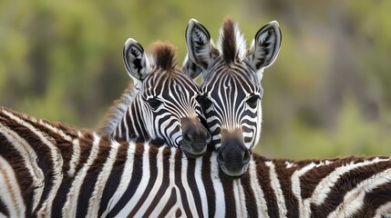 Naklejka premium Zebra foal resting its head on the back