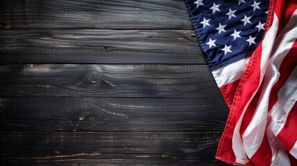 Obraz premium Happy Memorial day concept made from american flag on dark wooden background