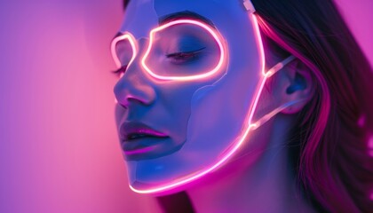 Woman under LED light therapy mask, spa healthy skin, advanced skincare technology