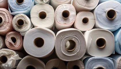 full screen lots of piles of white tissue rolls or towels