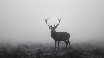 Obraz premium Red deer stag silhouette in the mist