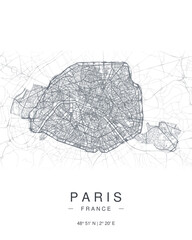 Paris minimalist map with highways and streets. Printable France map for decoration