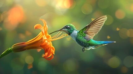 Fototapeta premium Long-tailed Sylph Hummingbird (Aglaiocercus kingi)