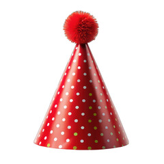 Red birthday party hat decorated isolated on transparent background