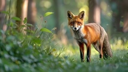 Obraz premium Red Fox hunting wildlife scene