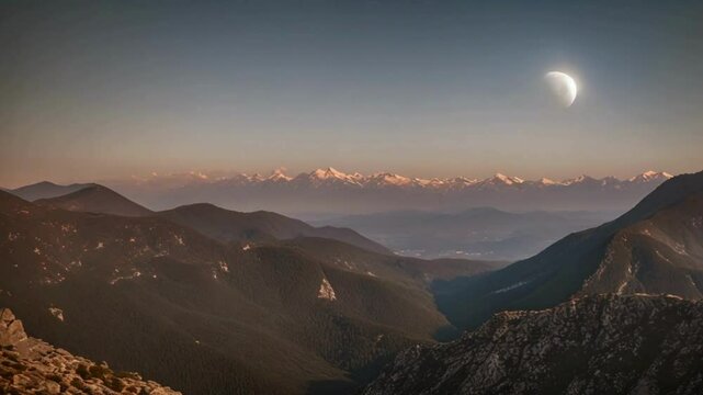 Partial Lunar Eclipse Over Mountain Range