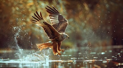 Red kite hunting for fish