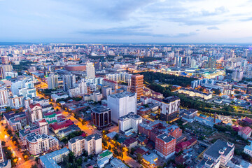 Panorama of the evening city of Yekaterinburg. View from above