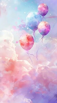 Birthday wishes, written in the sky, dreamy background, watercolor style