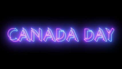 Fototapeta premium Canada Day text animation in 4K. Easy to put into any video. Neon-colored text with a glowing moving outline on a dark background in 4K. Technology video material animation in 4k.
