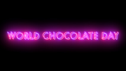 World Chocolate Day text animation in 4K. Easy to put into any video. Neon-colored text with a glowing moving outline on a dark background in 4K. Technology video material animation in 4k.