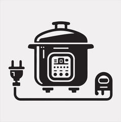 Electric pan Pressure Cooker silhouette vector on a white background