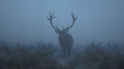 Obraz premium Silhouette of red deer stag in the mist