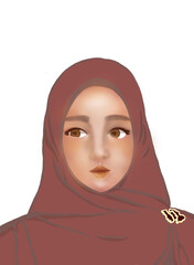 Girl with brown hijab cartoon clipart vector and illustration