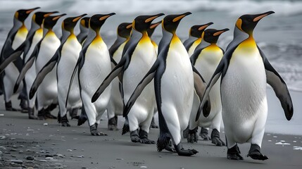 Obraz premium King penguins walking the beach at St. Andrews
