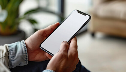 A person is seen holding a mobile phone in their hands, using it for communication and interaction