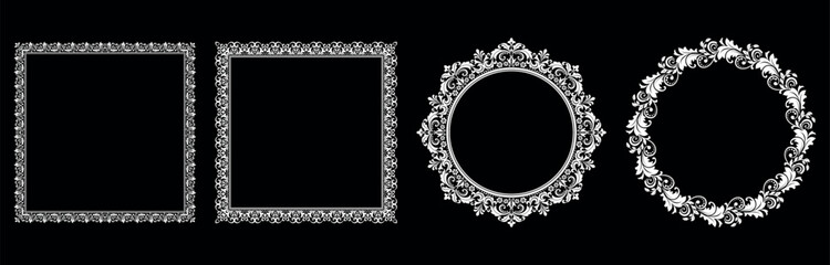 Set of decorative frames Elegant vector element for design in Eastern style, place for text. Floral black and white borders. Lace illustration for invitations and greeting cards.