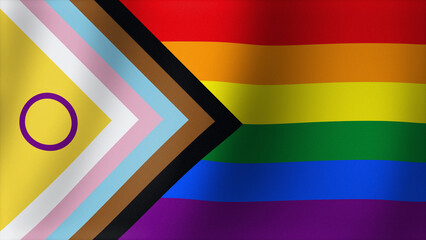 LGBTQIA+ flag textured fabric. Rainbow wavy colored background. Symbol of gender equality. 
