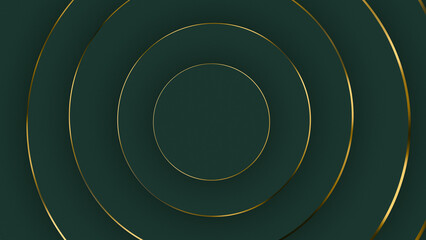 Green geometric background made circles. luxury vector abstraction. turquoise podium top view. Expensive elite burgundy color, with gold accents. Round 3D cylindrical staircase shiny gold yellow 4k