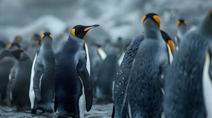 King penguin navigating through a group of penguins