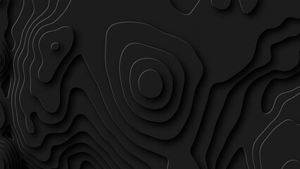 Abstract geometric black background. dark 3D landscape. Modern flat stylish building landscape. Graphic typographic terrain. Stylized map of the mountains of the earth. Wavy multi-layered earth