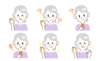 スマートフォーンを持つシニア女性の表情