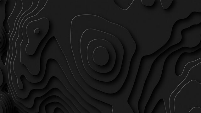 Abstract geometric black background. dark 3D landscape. Modern flat stylish building landscape. Graphic typographic terrain. Stylized map of the mountains of the earth. Wavy multi-layered earth