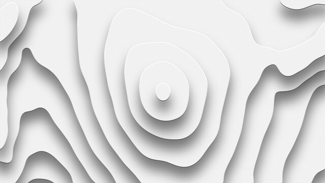 Geometric white background. abstract layered shape. Graceful light wavy pattern. Minimalist clean. Digital typographic terrain. White landscape. Technological map 3D model, White wall. Art