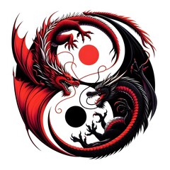 AI Generate A Black Dragon and Red Dragon flying in circle create a yin yang pattern
