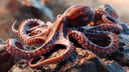 Naklejka premium Generative AI illustration of detailed octopus shot