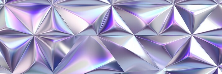 A close-up image of a textured geometric pattern featuring iridescent purple and white triangles