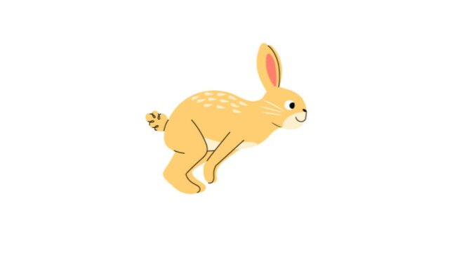 Animation of running cute white rabbit, hare on transparent  background RGB Alpha . Spring, Easter concept. Loopable HD footage.