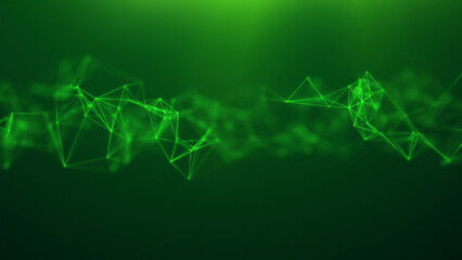 Abstract background of green plexus connected by lines and dots, nodes. Smooth motion scientific pattern. Neural networks concept on green background. Intersection 4k
