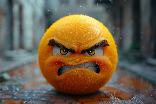 An angry yellow emoji face in 3D, with furrowed brows and flushed cheeks, showing intense frustration.