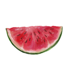 Big red Slice of ripe watermelon hand drawn clip art in watercolor technique