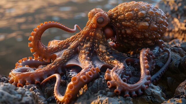 Generative AI illustration of detailed octopus shot - Powered by Adobe
