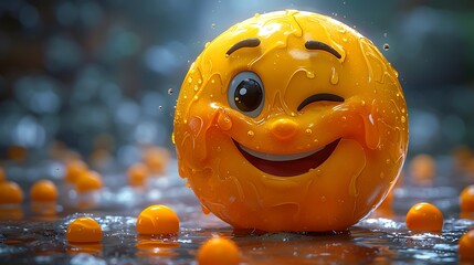 Yellow emoji face with a cheeky 3D expression, winking mischievously and smiling playfully.