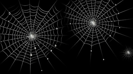 Naklejka premium Eerie halloween cobweb with creepy spiders on dark black background for a spooky ambiance