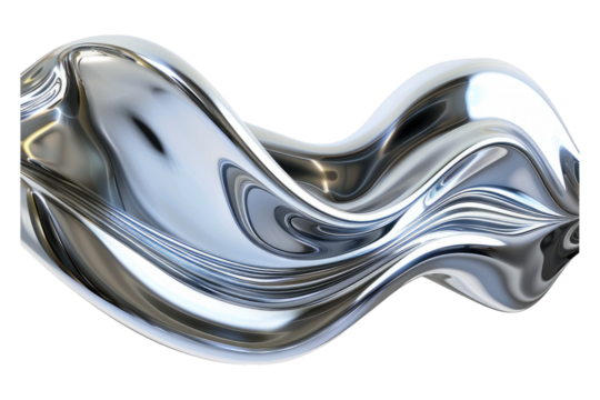 3D rendering wave chrome metall isolated on transparent background